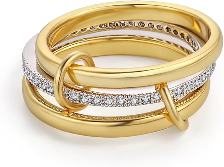 Fashion Gold And Silver Gold-Plated 4 Stackable One-Piece Thick Sparkling Zircon Rings For Women's Party Jewelry Rings