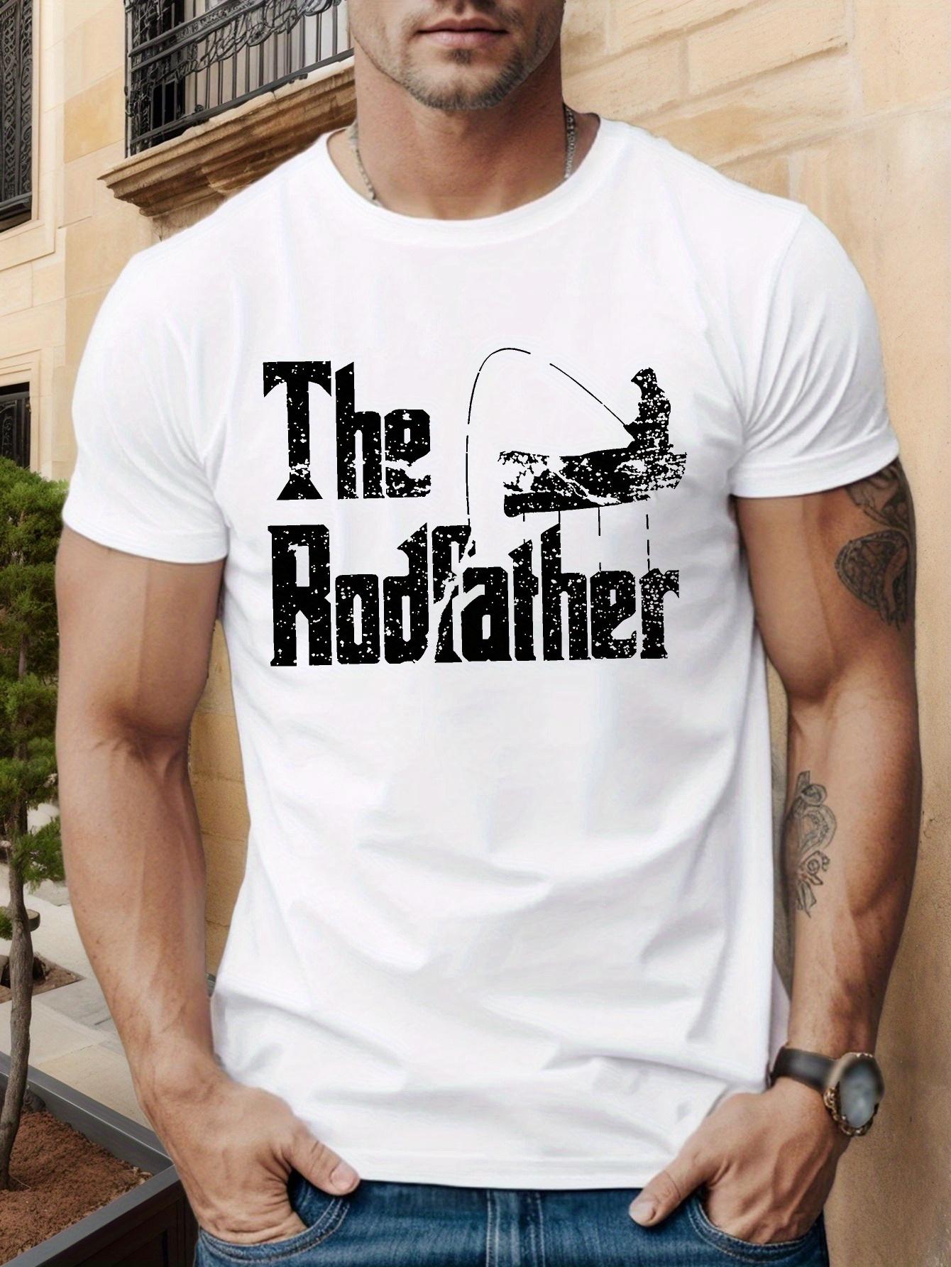 

Fishing Graphic T-shirt - White Crew Neck Tee with The Rodfather Print - Lightweight Breathable Cotton Blend Shirt for Anglers L