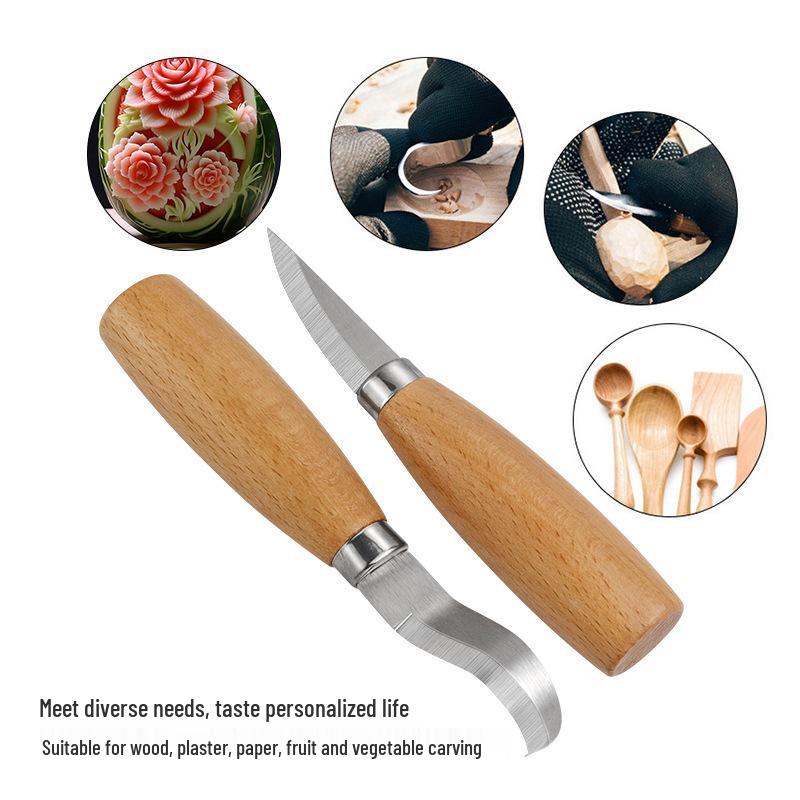 2-Piece Wood Carving Knife Set: Beech Wood Handle Spoon Knife & Straight Knife