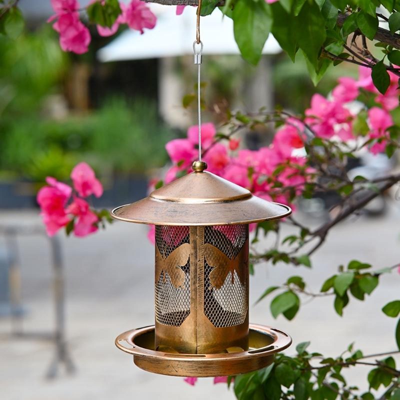 Rostfreier Metall Wildvogelfutterspender Futtertablett Eichhörnchensicheres Design Einfüllbar Aufhänger für Vogelbeobachtung im Garten