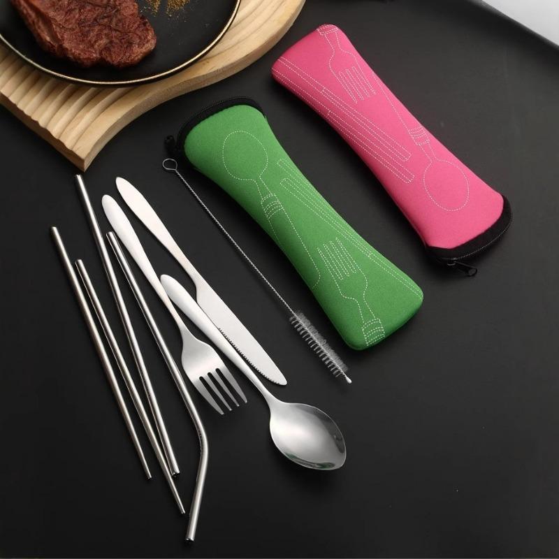 Stainless Steel Tableware Set of Knives, Forks and Spoons, Spoons and Chopsticks, Student Outdoor Portable Tableware Set