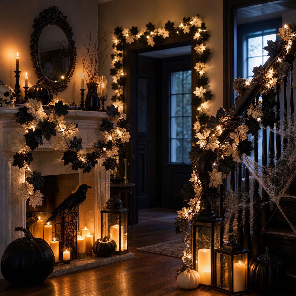 Schwarze Ahornblatt Halloween Girlande für Innen Außen Wandbehang und Umwicklung