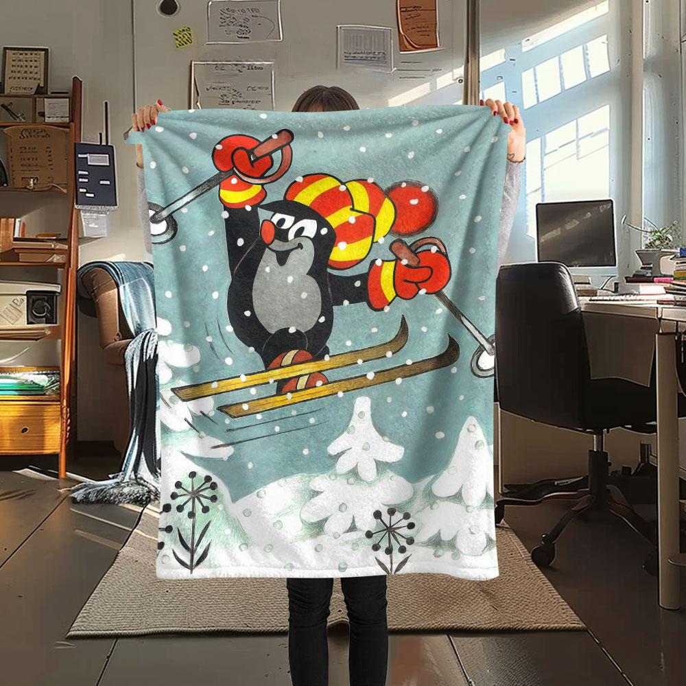 Krtek Printed Flannel Blanket, soft throw for bedroom sofa, washable, fan merchandise, great gift.