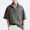 Zara Solid Color Stand Collar Pullover Short Sleeve Sweatshirt Men Sweatshirt Medium-Gray 2795310-809