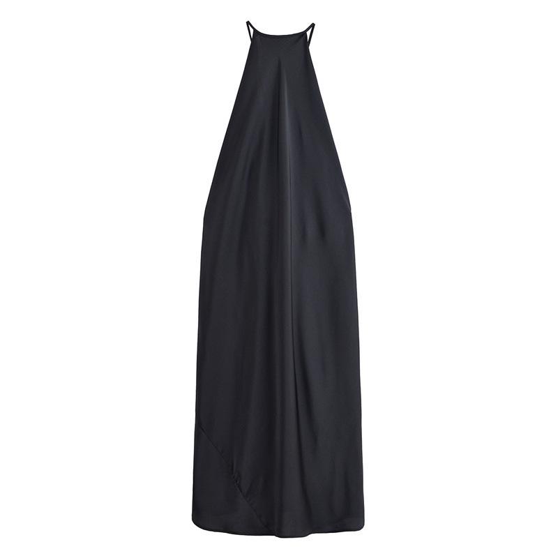 Summer Off-the-Shoulder Silk Textured Sleeveless Dress - European & American Style L чёрный