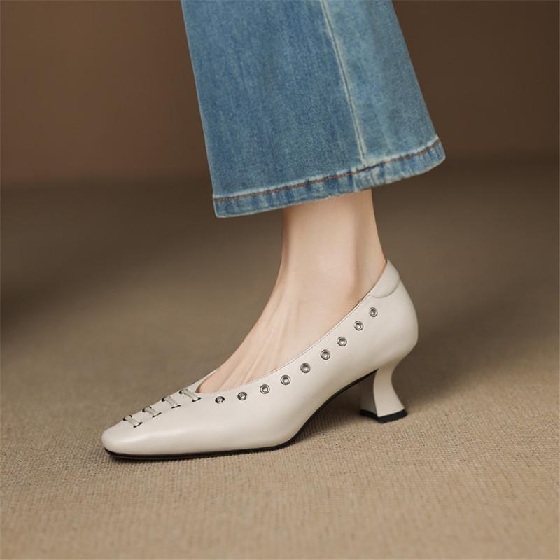 Fashion New Spring/autumn Genuine Leather Women Shoes Square Toe Shoes for Women Fashion Concise Shoes High Heels Handmade Women Pumps