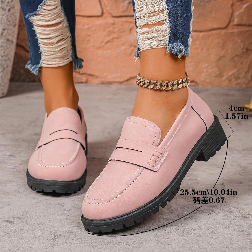 2025 new large size thick heel spring and autumn casual matte British style women's shoes thick sole foreign trade shallow mouth loafers