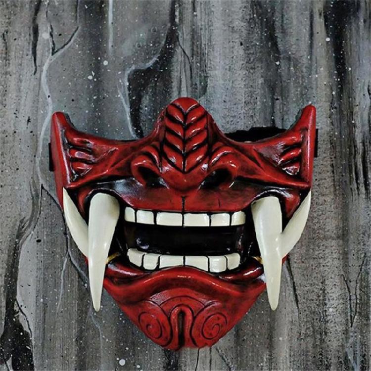 Airsoft Maske Halbe Gesichtsmaske Prajna Maske Japanischer Samurai Oni Dämon für Cosplay