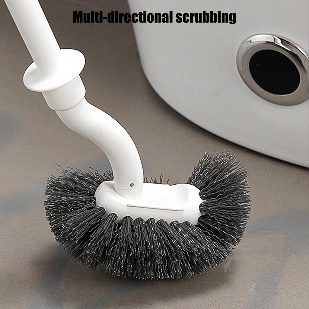 Compact Bathroom Brush and Holder Set for Deep Scrubbing In Tight Space Curved Design Toilet Bowl Scrubber Long Handle