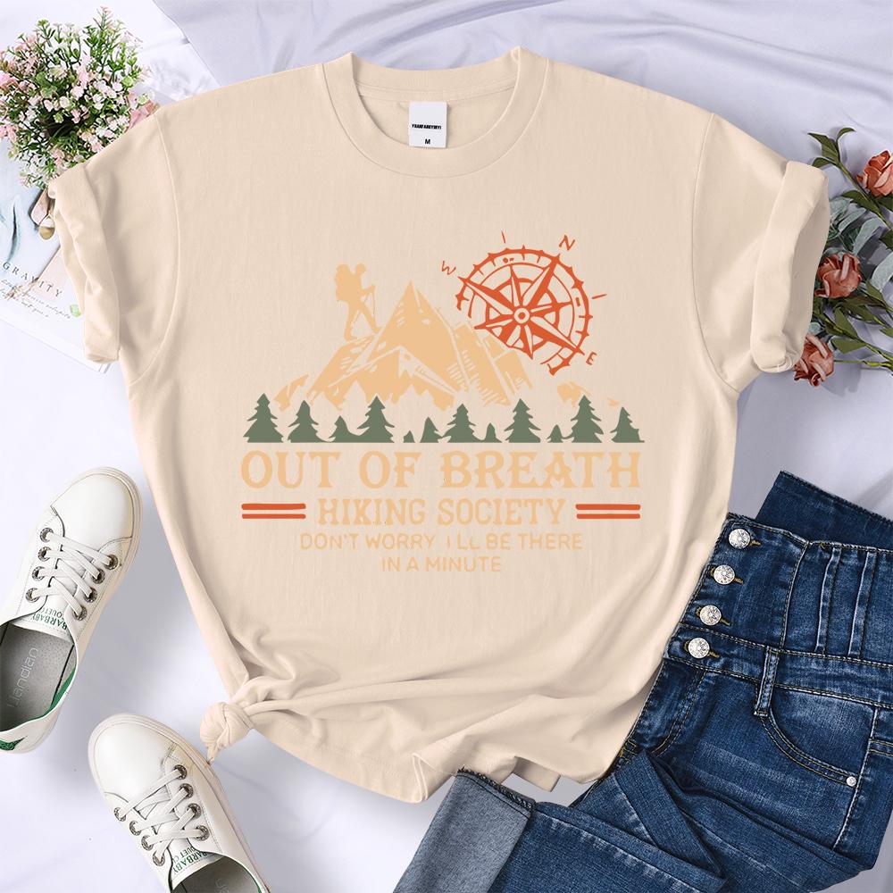 Hiking Society Printing T Shirt Female Summer Fashion Loose Clothes All-Match Street Breathable Short Sleeve Casual Woman Top