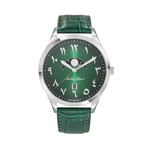 Mathey-Tissot Men's Green Urban Moon Leather Strap Arabic Dial Quartz H411alpev Watch