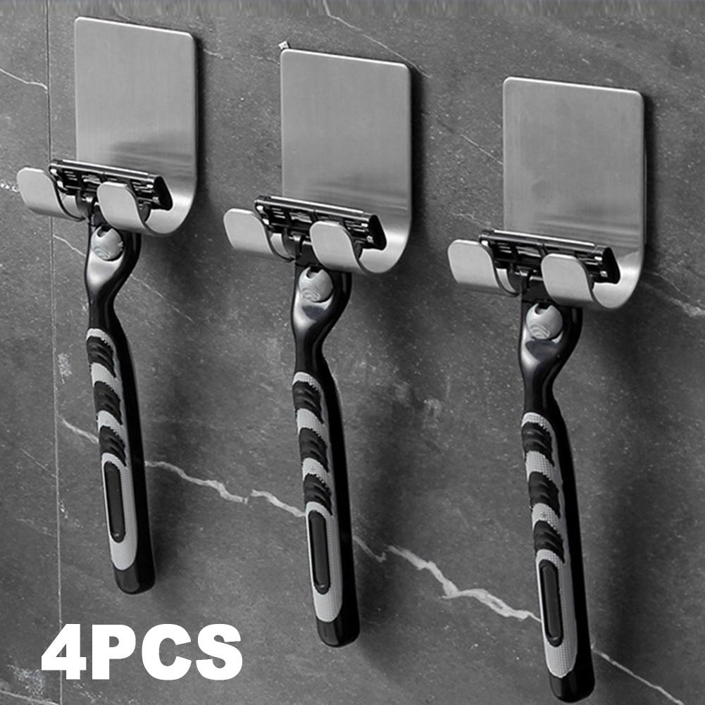 4pcs Wall Razor Holder Storage Hook Stainless Steel Men Shaver Storage Rack Shaver Shelf Hanger Stand Razor Blade Holder Hooks серебряный