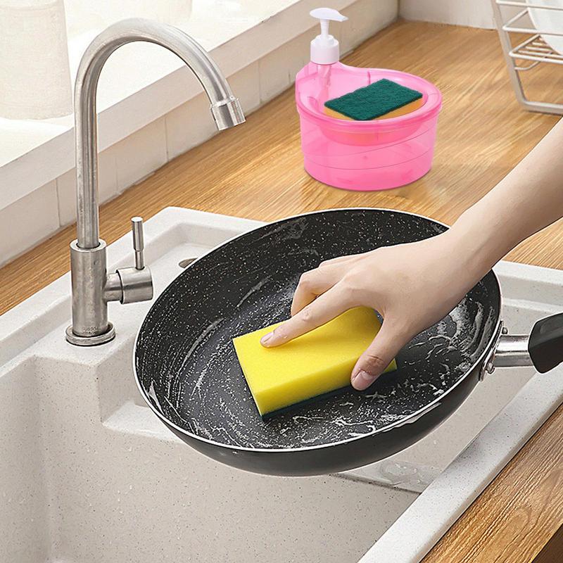 2 In 1 Soap Dispenser Bottle for Detergent Liquid Kitchen Dish Soap Dispenser Kitchen Sponge Dispenser Manual Soap Pump