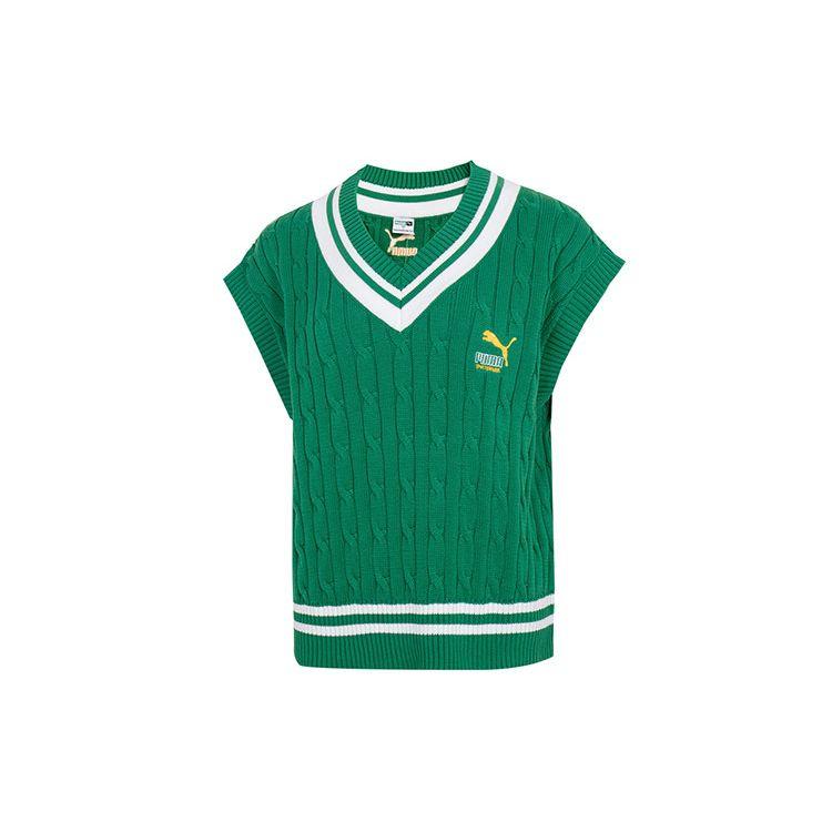 

Puma Sweater Vest Striped Knit Women Tops Green 537969-86 S