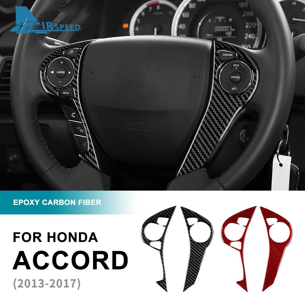 Real Soft Carbon Fiber LHD Car Steering Wheel Button Interior Trim Accessories For Honda Accord 2013 2014 2015 2016 2017 Accs