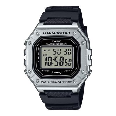 CASIO Prata Metálico Quadrado Digital Simples Adequado para e Crianças W-218HM-7A Relógio, Fino, Leve, À Prova D'água, Unissex, Display, Design, Homens,