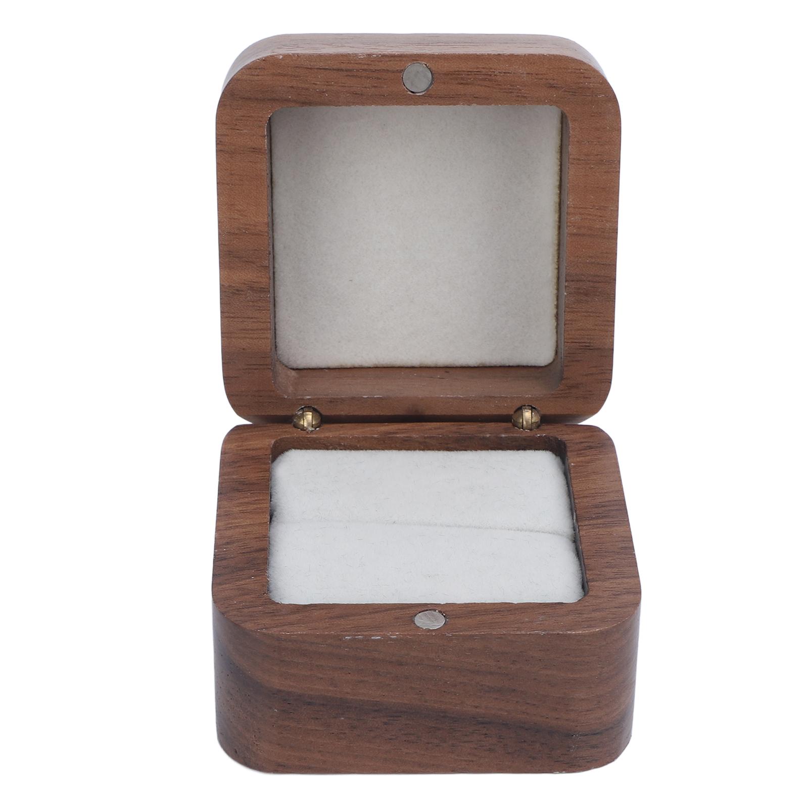 

Деревянная подарочная коробка для кольца с магнитной застежкой, держатель для обручального кольца для предложения, для свадебной церемонии