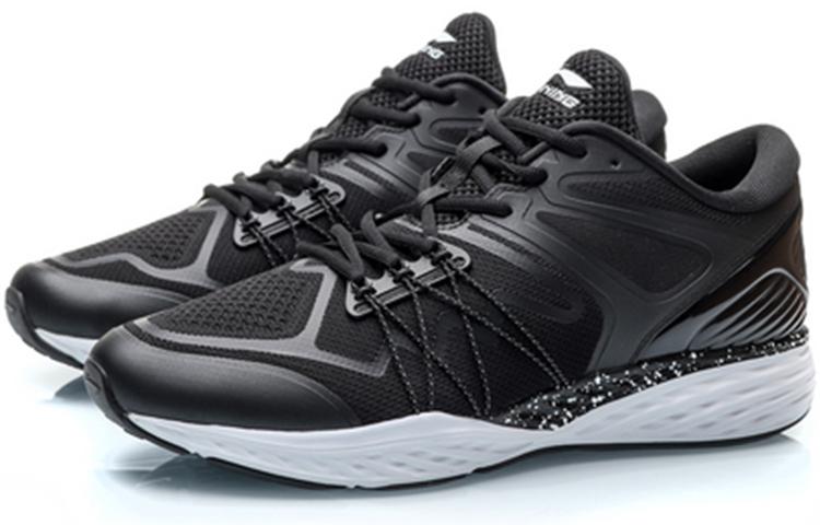 Li Ning Cushioning Slip Resistant Abrasion Resistant Low Top Running Shoes Men's Black White ARHP233-1