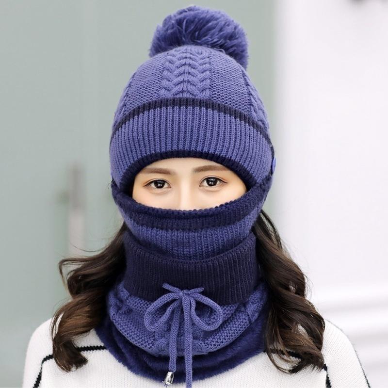 Winter Hat Scarf Mask Fur Warm Beanies Pompoms Winter Snow Ski Hats Knitted Caps Scarf Set Fashion Warm Accessories
