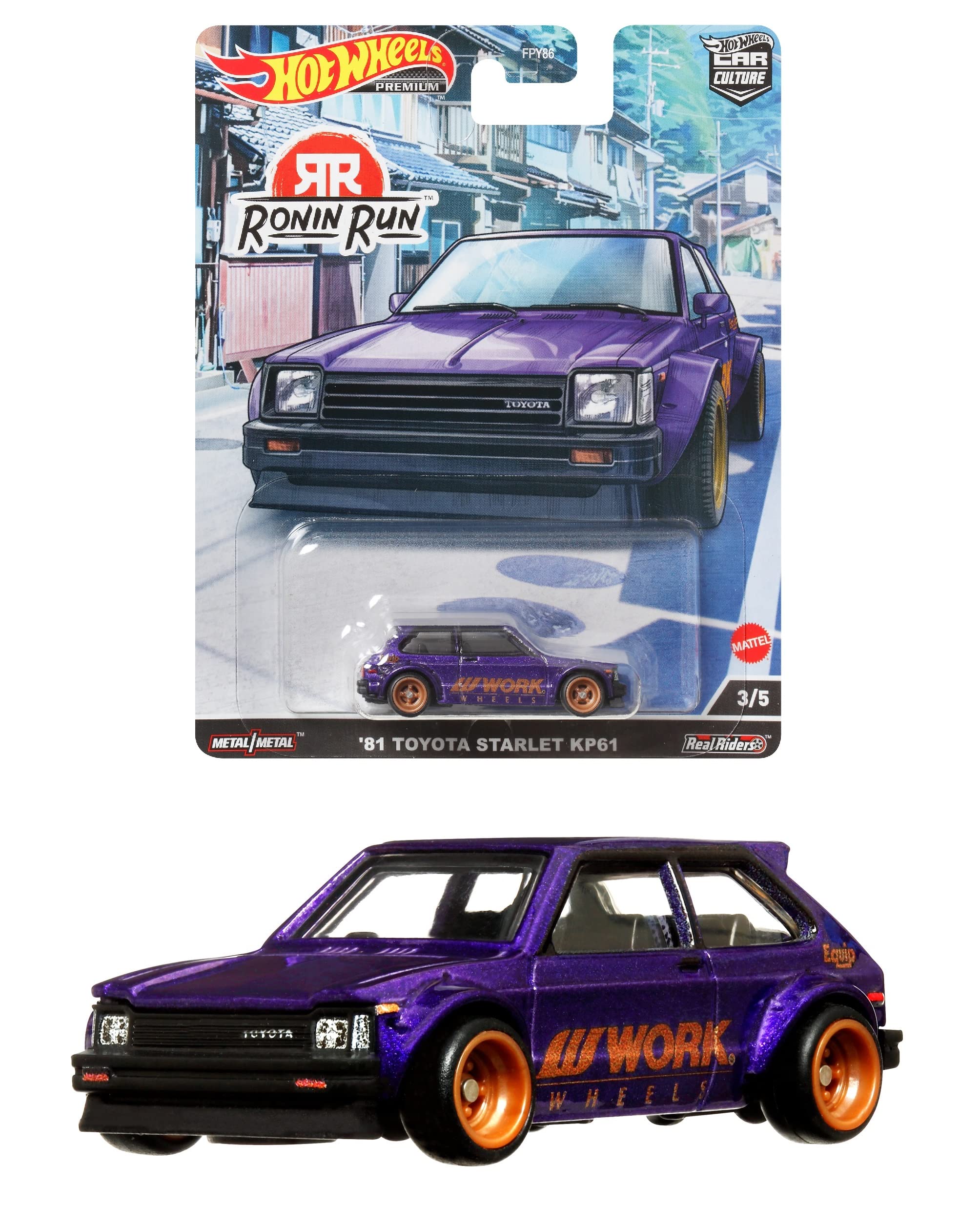 

Hot Wheels Car Culture Ronin Run - 81 Toyota Starlet KP61 [3 года ~] HCK11 Фиолетовый 164