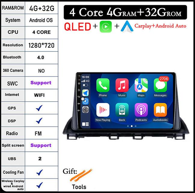 DSP RDS For Mazda 3 Axela 2014 - 2019 QLED Android 14 WIFI+4G BT Car Radio Multimedia Video Player GPS Navigation Stereo Audio