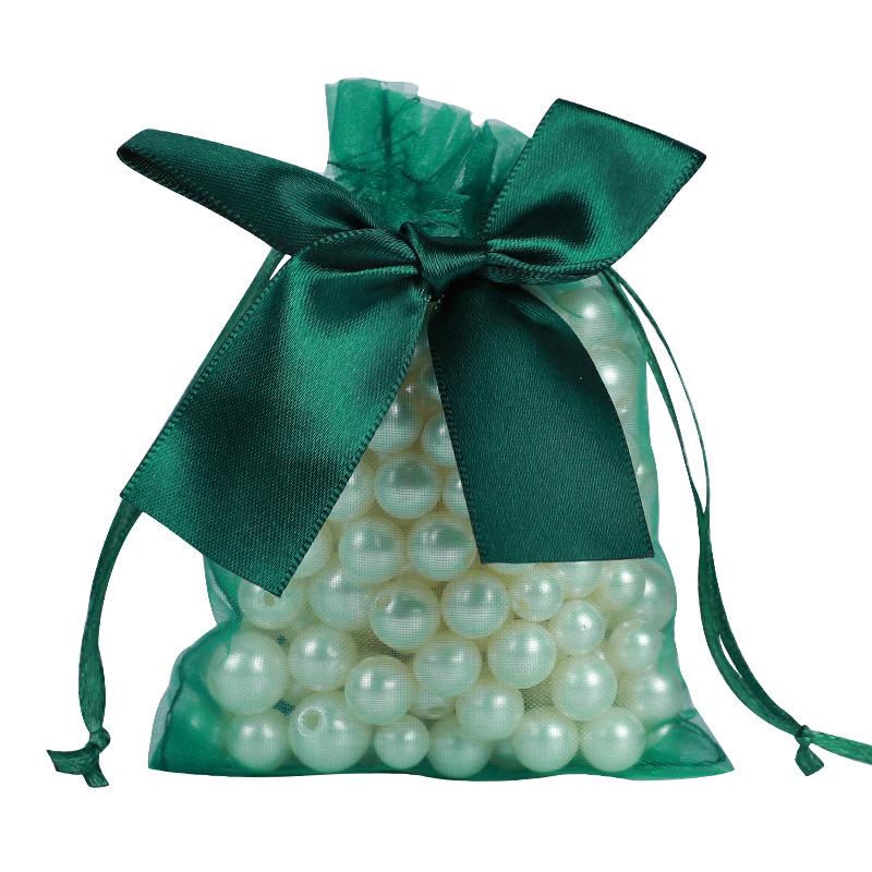 

10pcs Bow mesh bag gift bag DIY organza jewelry packaging mesh bag 9x12CM темно-зеленого