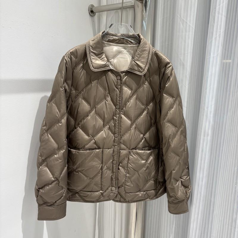 Womens Lightweight Reversible Duck Down Puffer Jacket With Stand Collar Quilted Short Coat Winter