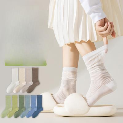 Women's Mid-calf Socks, Boneless Cotton Socks, Antibacterial, Deodorizing, Breathable, Spring and Summer Long Calf Socks