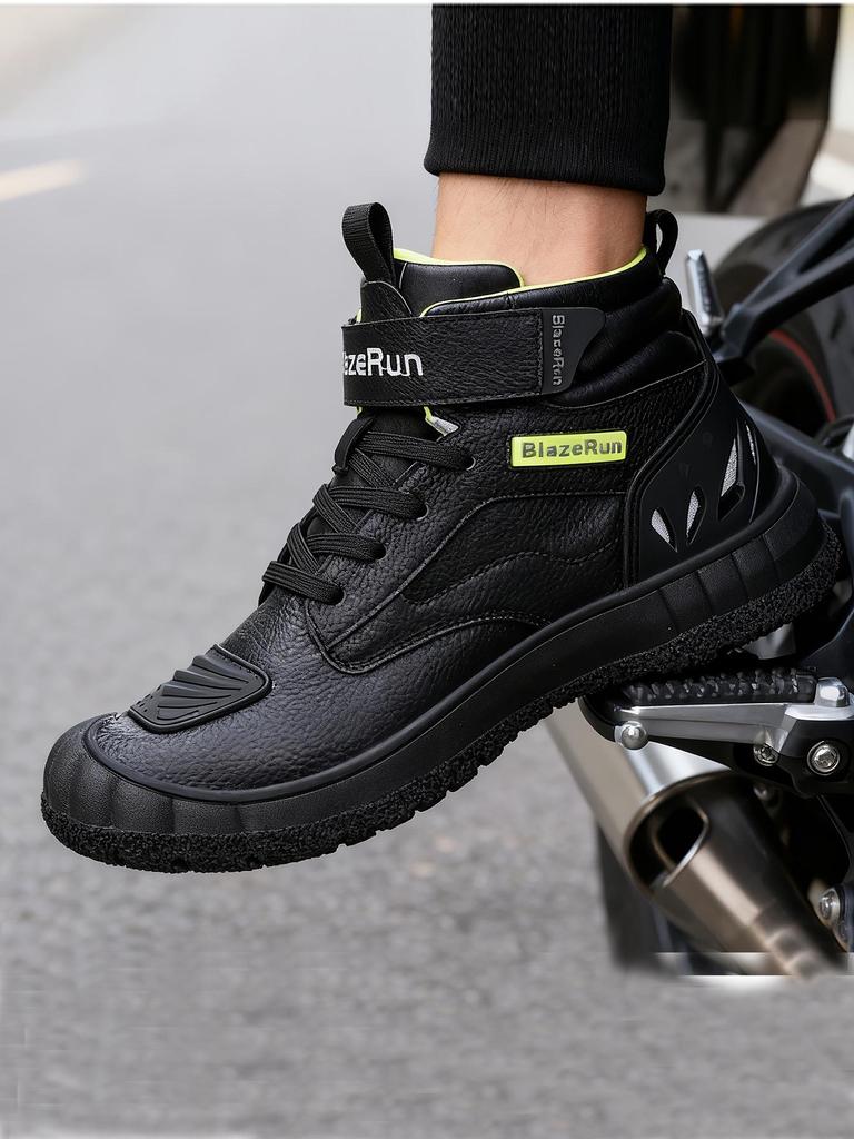 Men's Non-Slip Motorcycle Riding Boots with Rubber Sole and Microfiber for Protection.