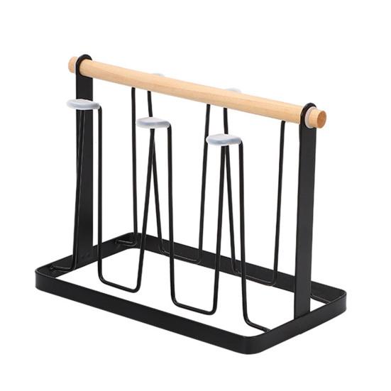 

Iron Cup Drying Rack with Wood Handle & Drip Tray Baby Bottle Dryer Holder Space-Saving Countertop Organizer for Mugs Glasses Kitchen Countertop A