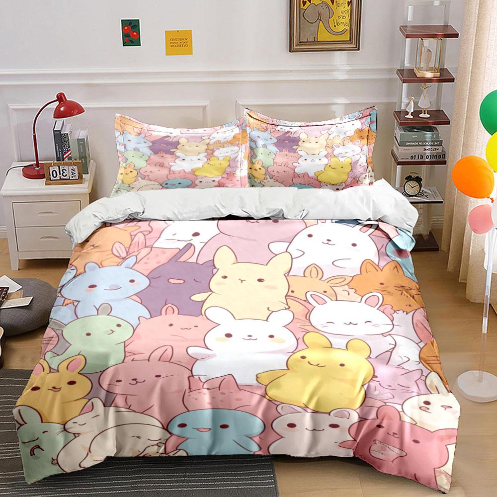 Cute Cartoon Bunny Pattern Set Bedding Duvet Cover Set (1*Duvet Cover 2*Pillowcases, without duvet insert)