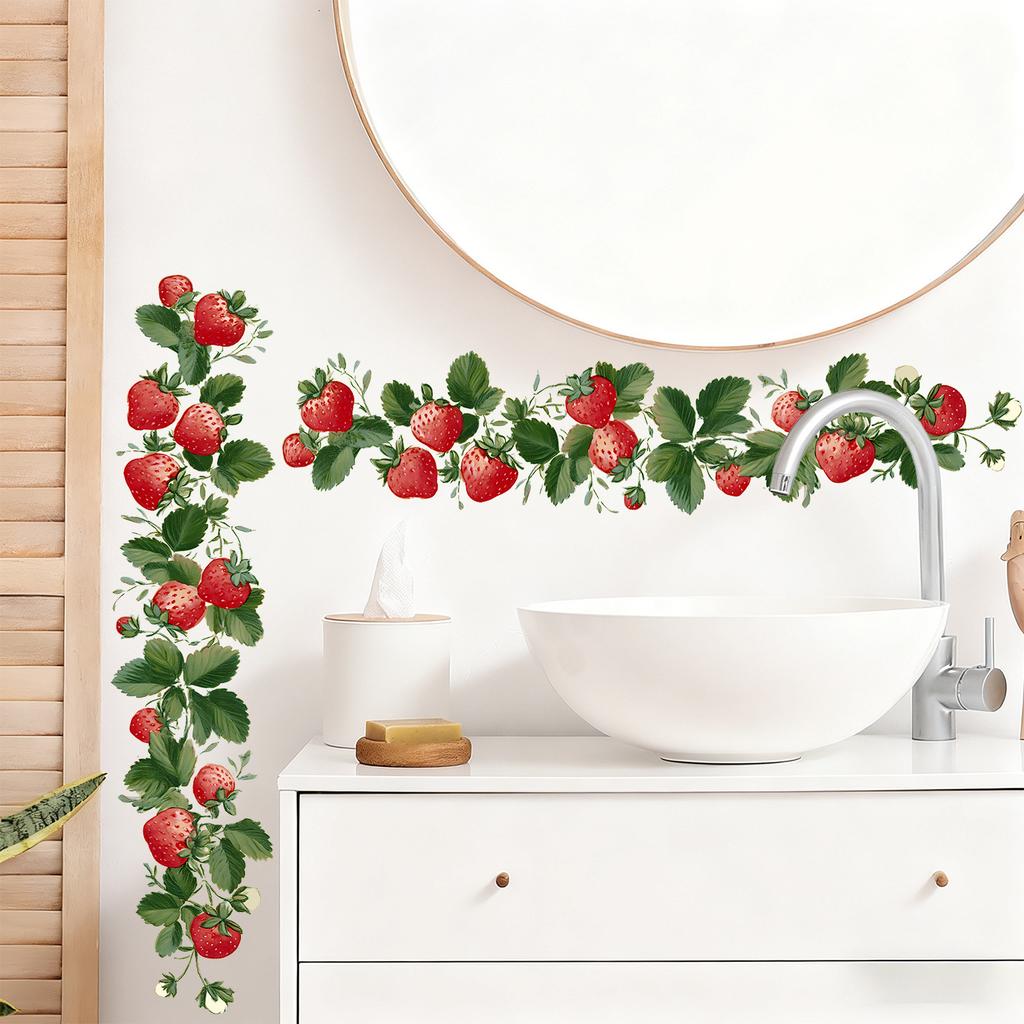 Fresh Strawberry Flowers Rattan Living Room Kitchen Bedroom Self-adhesive Background Decoration Stickers