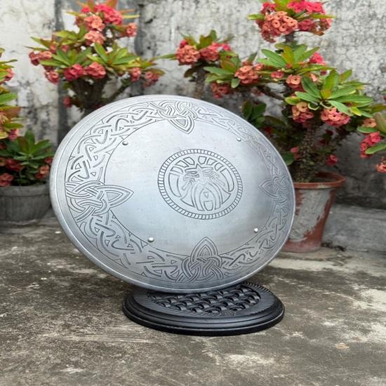 Odin Norse God Shield with Sacred Symbol  Bearded Viking Wall Art Aluminum Round Shield Nordic Pagan Decor Viking Cosplay Prop  Gift