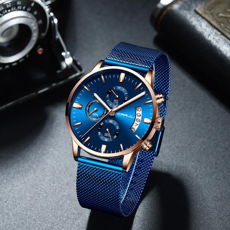 CRRJU 2273 Hight Quality Custom Brand Mens Clock Costume Mesh Band Water Resistant Chronograph Low Moq Sports Watch Design