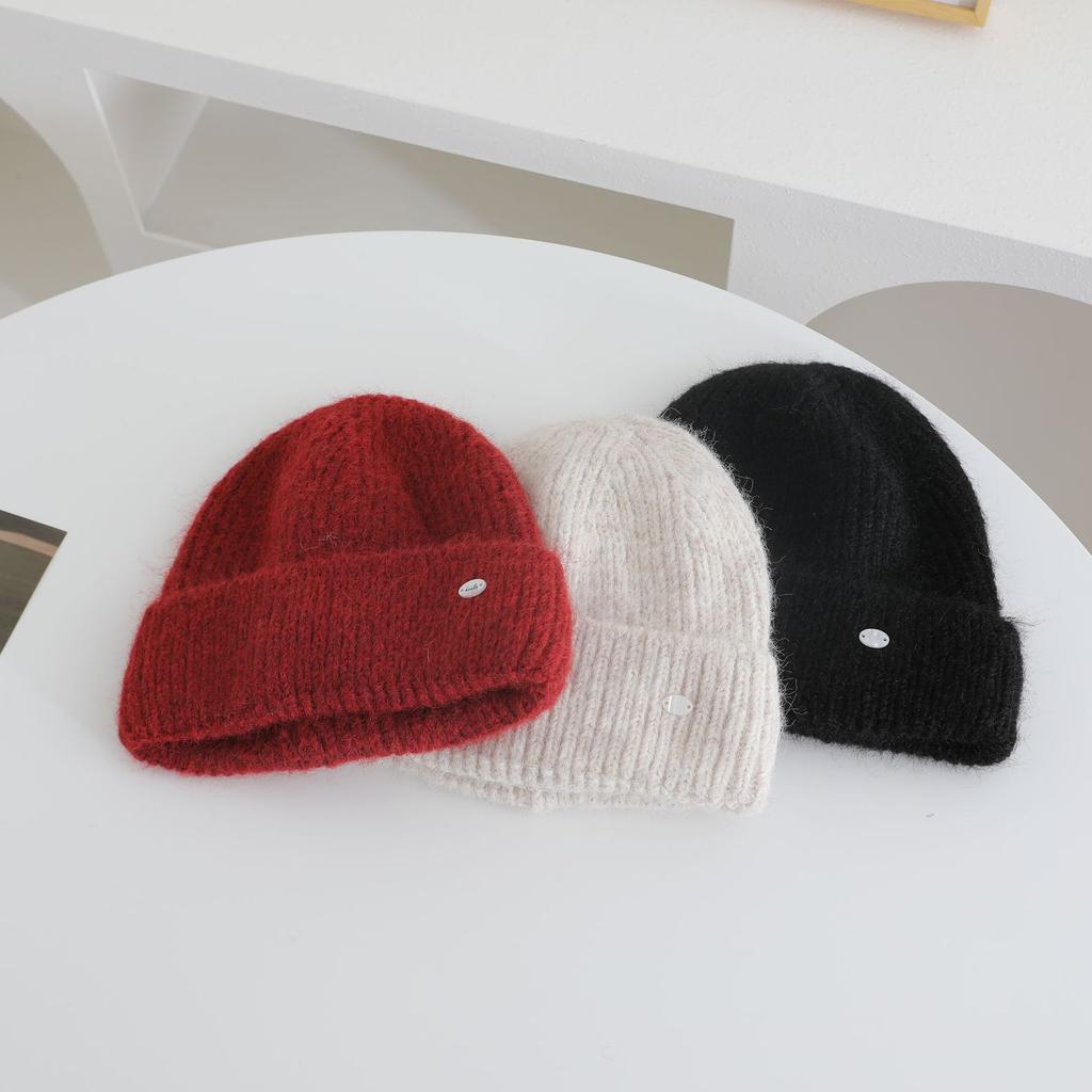 Labeled Knitted Hat for Women in Autumn and Winter New Warm and Thickened Cold Hat That Looks Smaller