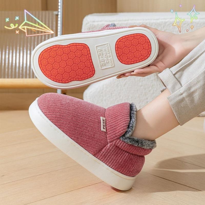 New Cotton Shoes for Indoor Home Use, Anti-slip Thick-soled and Fleece Warm Heel Shoes for Women