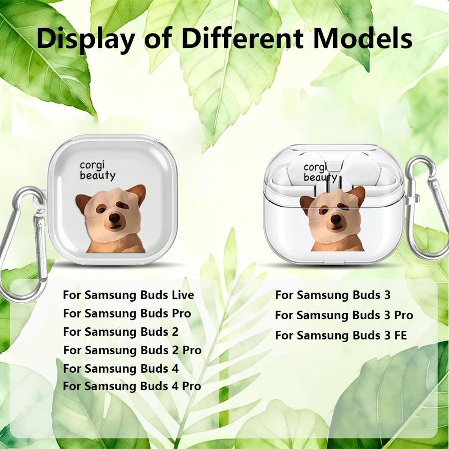 Clear Earphone Cases Cover With Hook Case For Samsung Galaxy Buds 4Pro 2 2Pro 3Pro Live 3 FE 4 Pro Funny Cat Dog Pattern
