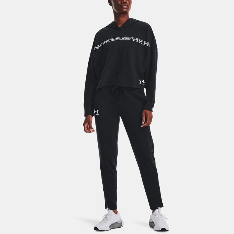 Under Armour Rival Letter Print Hooded Pullover Long Sleeve Sweatshirt Women sweatshirt Black 1378986-002