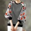 ZANZEA Women Casual Round Neck Floral Splice Long Sleeve Pullover Tops