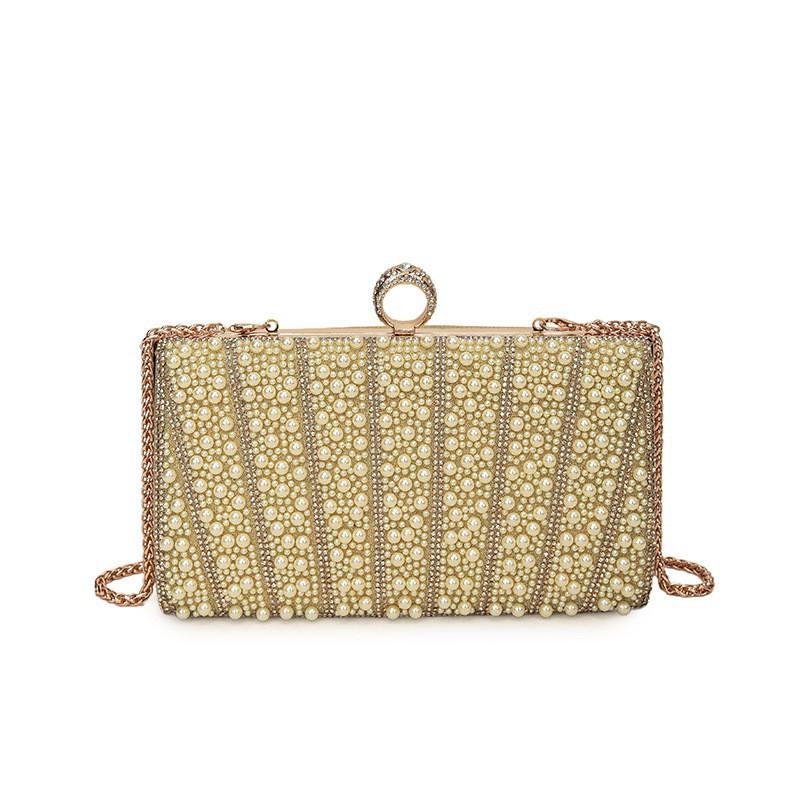 

Small Niche High-end Handheld Dinner Bag Temperament Chain Box French Pearl Crossbody золотистый