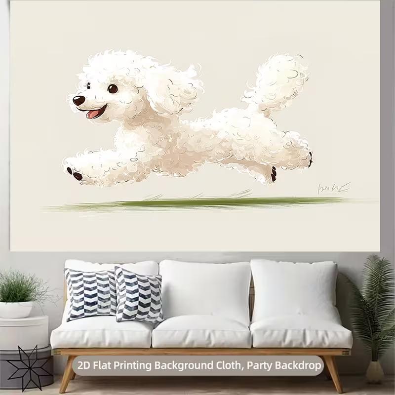 2D Flat Printing Poodle Dog Backdrop for Aesthetic Bedroom & Living Room