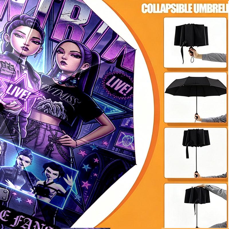 Custom Name Personalized Kpop Demon Hunter Print Umbrella, Auto Open Close, 8‑Rib Sturdy Frame, Commute Camping Hiking Use, Birthday Gift
