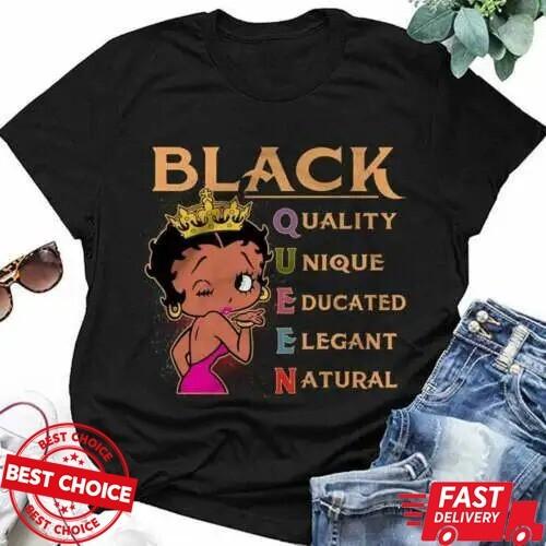 Black Queen, Betty Boop Queen Crown Afro Black Girl Magic Unisex Black T-shirt Unisex T-Shirt XXL