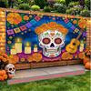Colorful Skull Banner, Polyester Backdrop for Home Room Wall Decoration