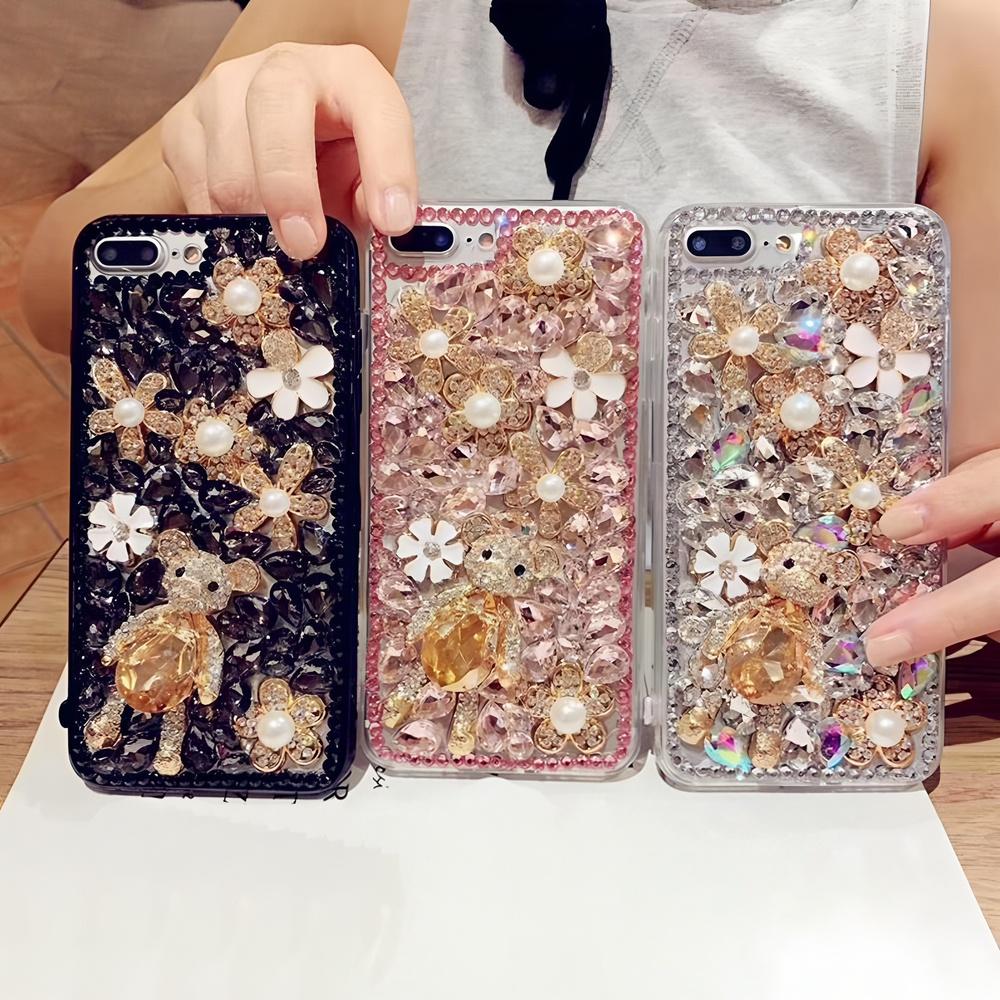 Glitter Rhinestone Phone Case compatible with For iPhone 17 16 15 14 13 12 11 Pro Max Air mini 16e 8 7 Plus X XS XR Crystal Floral Bear Design Cover