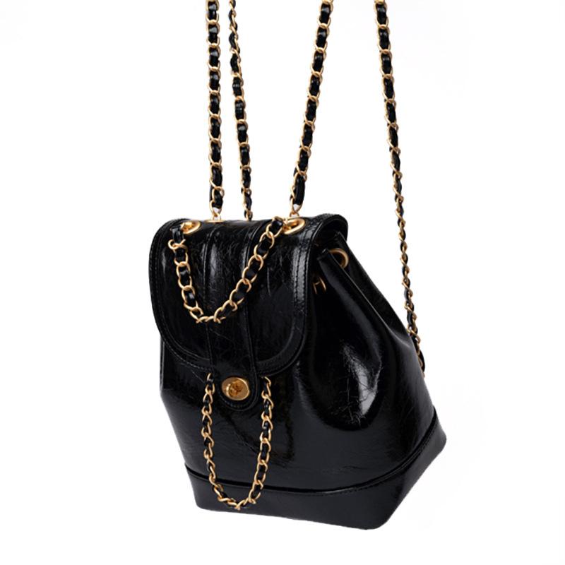 Small Xiangfeng Backpack used for Women Korean Model Ins Oil Wax Leather Compact Bag Single Shoulder Women's Bag Diamond Chain Backpack Bag