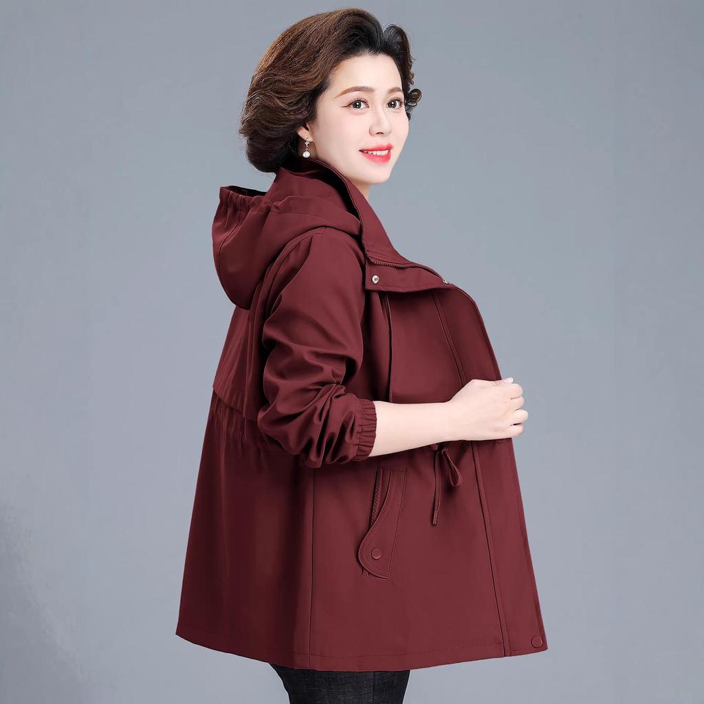 2026 Stylish Mid-Length Windbreaker Jacket for Middle-Aged and Elderly Mothers, Plus Size, Slimming, Spring/Autumn Wear