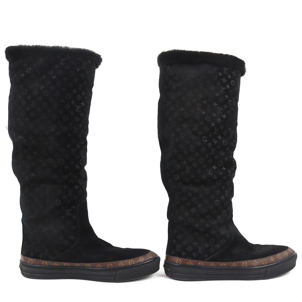 Great LOUIS VUITTON Knee-high boots Snowball Line Monogrammed shearling 38.5 Used