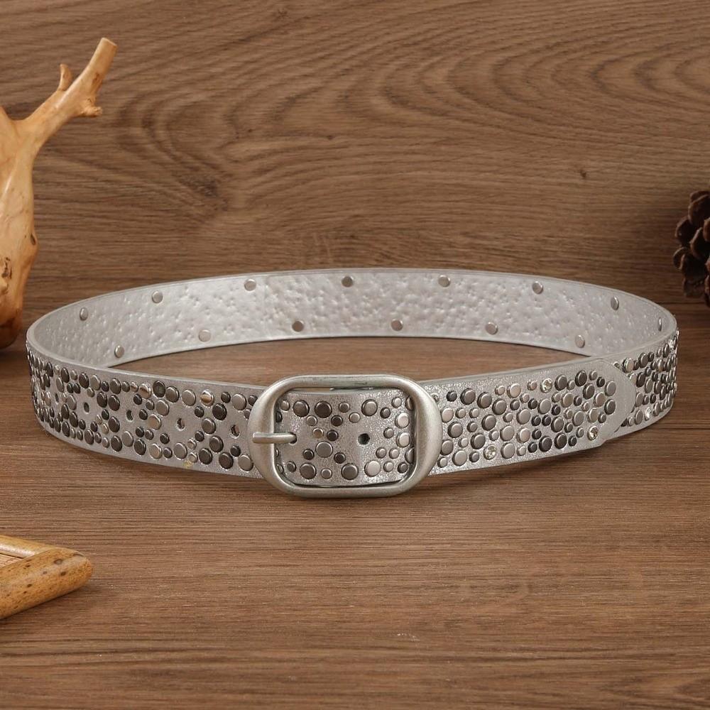 Randomly Placed Gothic Waiststrap Aged Bronze Matt Finish Rivet Leather Belt Unlined Texture Rich Multi-Size Nailhead Belt