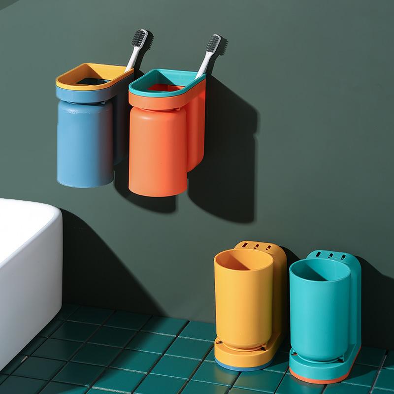 Toothbrush Storage Rack Perforation-free Light Luxury Mouthwash Cup Brushing Cup Wall-mounted Bathroom Storage Box